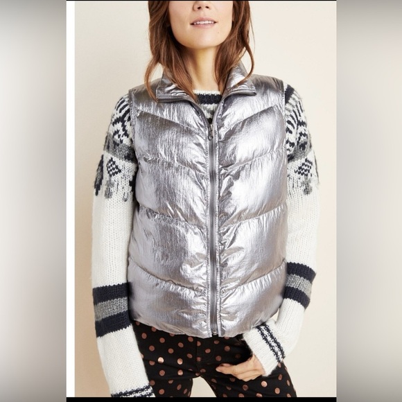 Anthropologie Jackets & Blazers - Anthropologie Metallic Silver Puffer Vest – Size Small